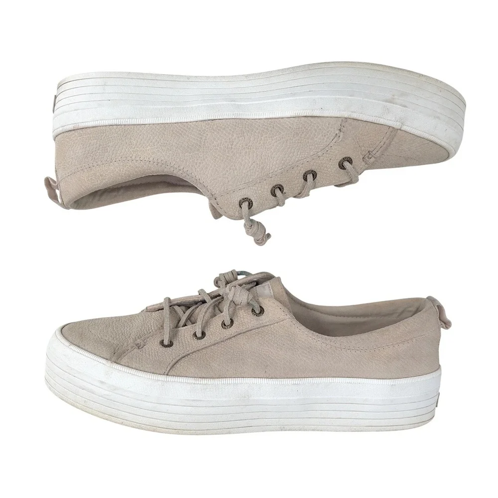 Sperry Women's Platform Sneakers Tan Suede Lace Up Shoes STS85962 Size 10‎